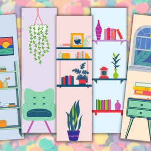 Reading Nook Bookmarks | Instant Download, Digital Bookmarks Set, Printable Bookmarks, Gift for Plant Lovers, Bookshelves Book Mark