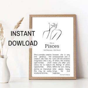 Pisces Downloadable Art, Pisces definition printable wall art, Pisces definition, Zodiac Print, Pisces Gift