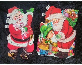 New Vintage 1960s Carrington Die Cut Christmas Santas Decor New Defects 15" USA