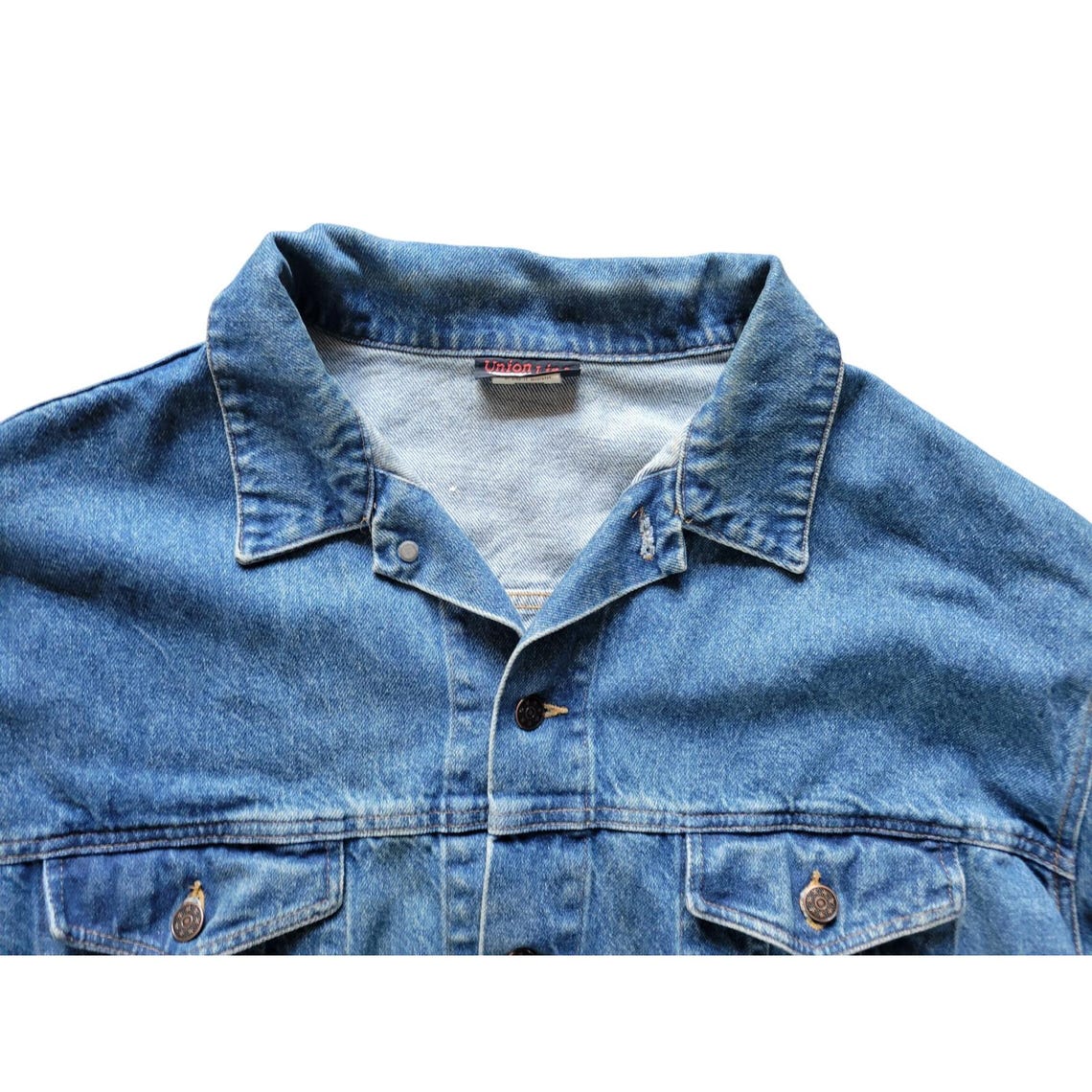 Vtg 90s Denim Trucker Jacket Union Line Graybear Mens 2XL Blue Cotton Made USA, photo 2 sur 5