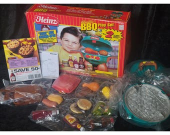 Vtg Heinz Sizzlin BBQ Grill Play Set 41403 Food Condiments 1999 Cookout Toy