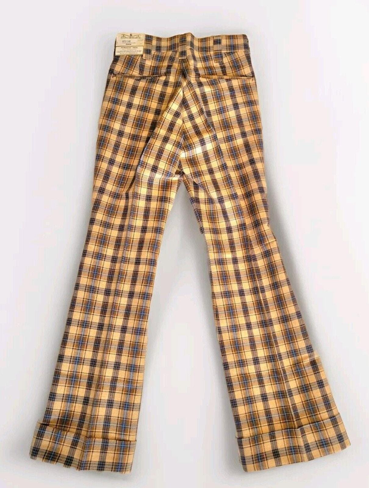 Vintage 70s DEADSTOCK Wrangler Maverick Plaid Flare Pants 27 X 28