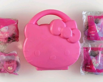 Vintage McDonald's 2002 Hello Kitty Sanrio Case & 4 Toys Nails, Necklace, Brush