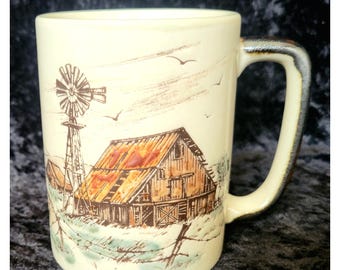 Vintage Otagiri Mug Old Barn Farm Rustic Country Farmhouse Japan