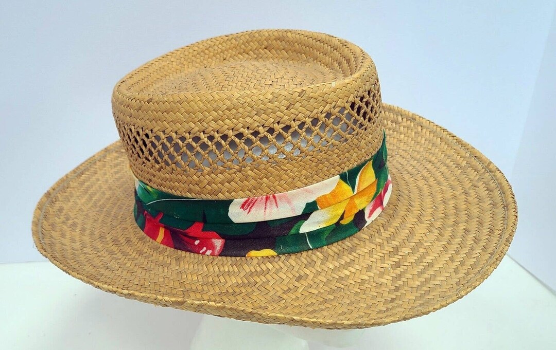 Vintage Original Panama Jack Straw Hat Mens Floral Tropical Etsy