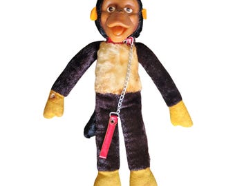 Vtg Jestia 621 Japan Rubber Face Plush Monkey Doll Original Tag Collar Leash