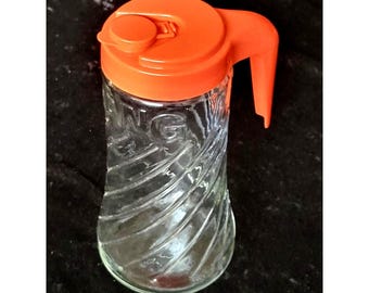 Vtg Tang Brand Glass Pitcher Swirl Embossed Juice Carafe Orange Lid Handle
