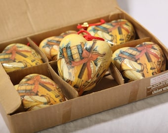 Vintage Lillian Vernon Paper Mache Heart Ornaments Violin Musical Christmas 6