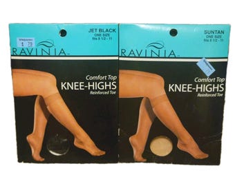 2 Ravinia Knee-High Nylon Stockings Comfort Top Reinforced Toe Size 8.5-11