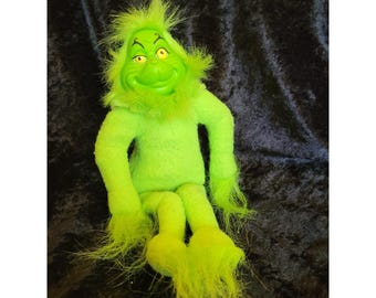 Vintage 2000 Dr Seuss The Grinch movie Plush Vinyl Face Green 12" Figure
