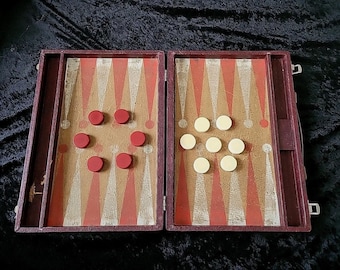 vintage Backgammon Board storage case Plastic Pieces