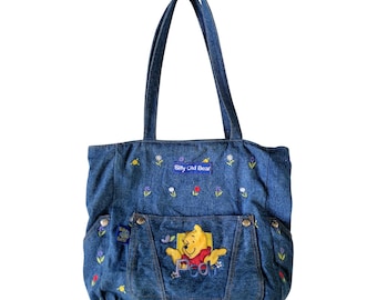Y2K Vintage Disney Winnie the Pooh Denim Tote Bag Silly Old Bear Embroidered