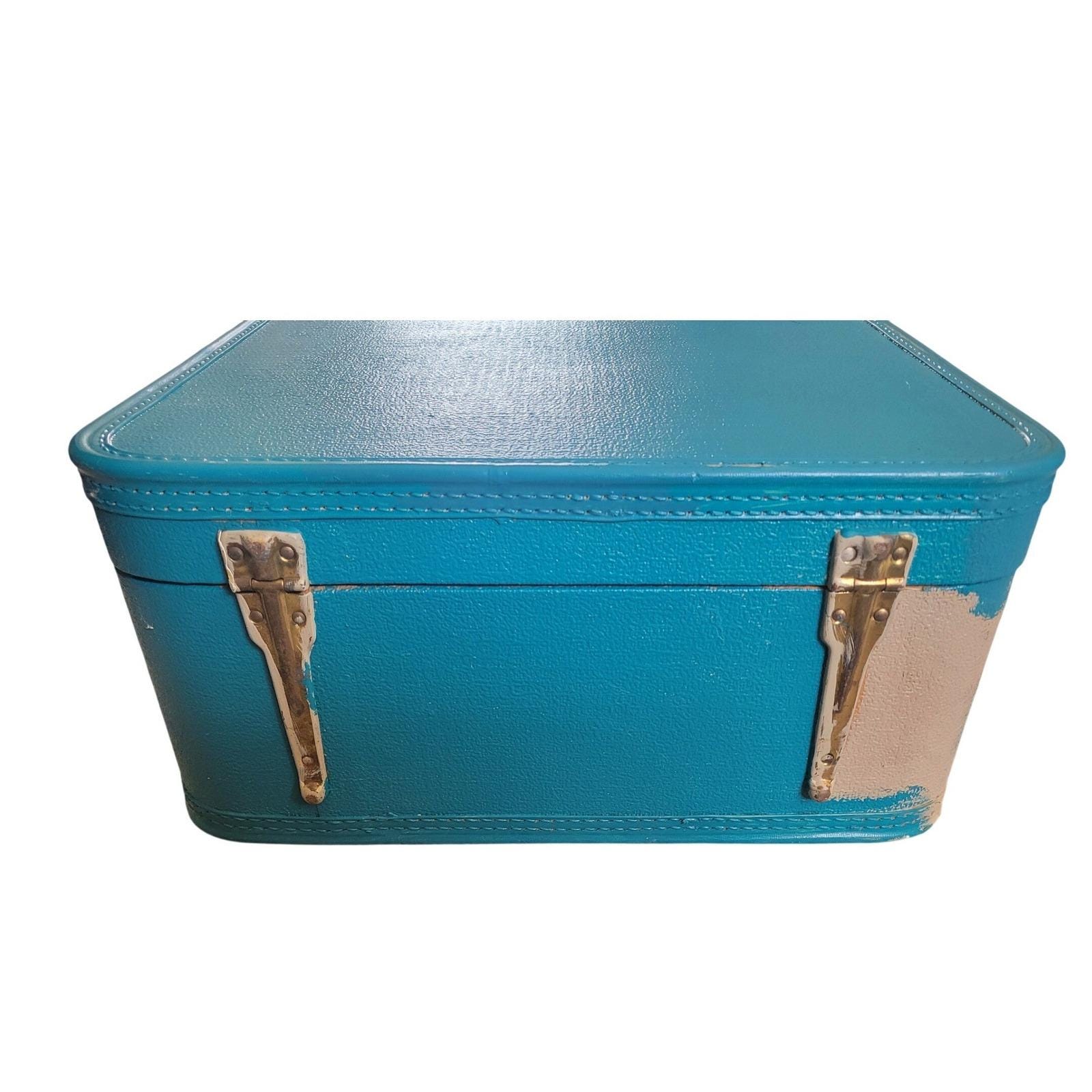 Vintage Starline Turquoise Blue Hard Shell Suitcase Mid Century