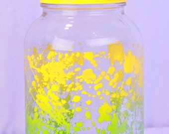 Vintage Beverage Drink Dispenser Sun Tea 1 Gallon Glass Jug Yellow Splatter