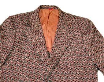 Vintage 70s Johnny Carson Red Geometric Print Sport Coat Blazer Size 44