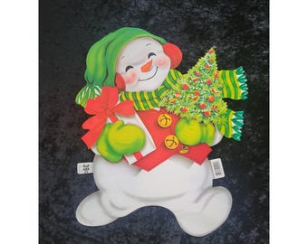 New Vtg 1960s Carrington Die Cuts Christmas Snowman Decor New Defects USA 16"