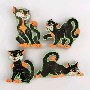 Décoration murale Halloween en carton découpé vintage des années 1960 Biestle Black Cats