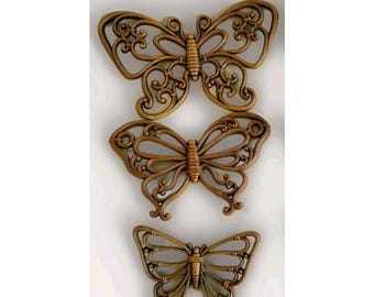 Vintage Boho 1970s Homco Wall Decor Wood Tone Wicker Butterflies Set Of 3