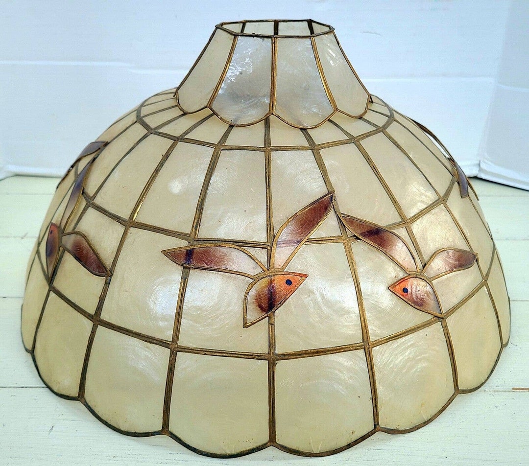 MCM Capiz Shell Swag Light Lamp Shade Seagulls Birds Vintage Etsy