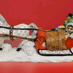 Vintage Christmas 1979 Byron Molds One Open Horse Sleigh Hand Painted Slip Mold