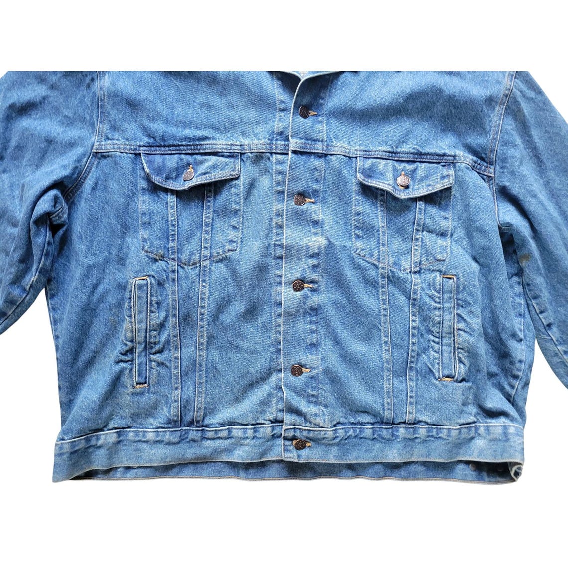 Vtg 90s Denim Trucker Jacket Union Line Graybear Mens 2XL Blue Cotton Made USA, photo 3 sur 5
