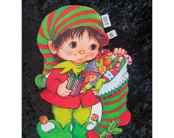 New Vintage 1960s Carrington Die Cut Christmas Elf Decor 14.5"