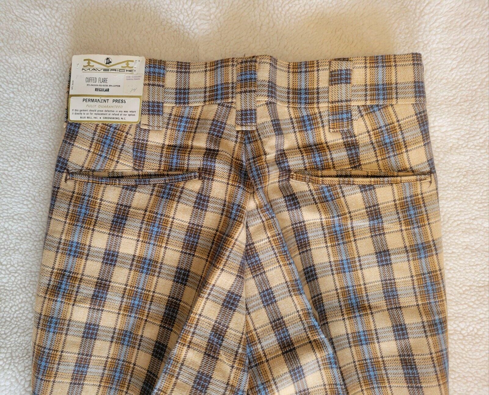 Vintage 70s DEADSTOCK Wrangler Maverick Plaid Flare Pants 27 X 28