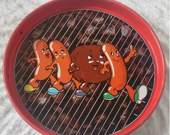 Bandeja metálica vintage divertida para servir perritos calientes hamburguesa barbacoa parrilla dibujos animados retro Cheincco