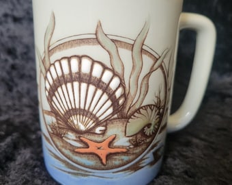 Vintage Otagiri Nautical Seashell Starfish Coffee Mug Blue Coastal Decor