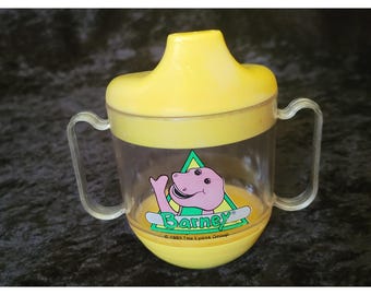 RARE Vtg 1993 Barney Playskool Sippy Cup Yellow 90s Lyons grp weighted bottom