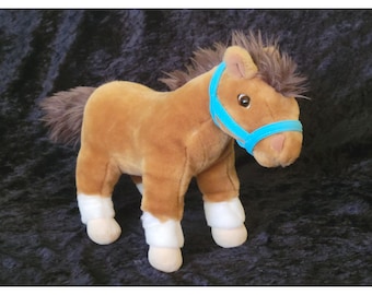 Commonwealth Plush Horse Brown Blue Halter Standing Pony Toy 2006 HK-85