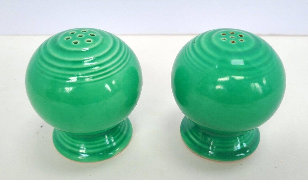 Vintage Fiestaware Salt Pepper Shakers Set Green Ceramic Ball Etsy