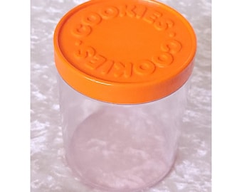 Vrg 1989 Wilton Cookies Canister jar Orange Lid Clear Plastic Jar retro