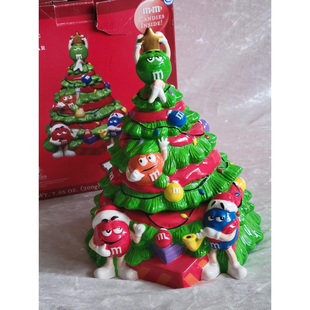 Vintage 2002 M&m's Christmas Tree Cookie Jar Galerie Ceramic With
