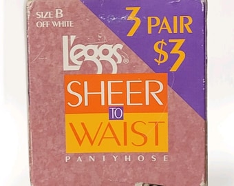 3 Leggs Sheer To Waist Pantyhose Size B Off White Vintage USA Style 30602