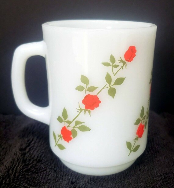 1 Vintage Anchor Hocking Coffee Mug Cup Glass 301 Roses Etsy