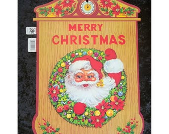 New Vintage 1960s Carrington Die Cut Merry Christmas Santa Claus Decor