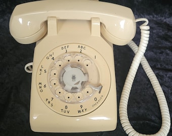 Vintage Western Electric 500 Rotary Dial Telephone Beige Landline Desk Phone