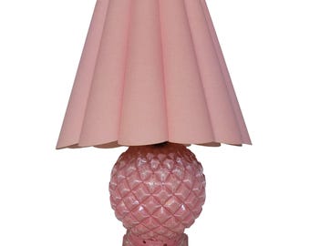 Vtg MCM Pink Glass Pineapple Table Lamp Pleated Shade Hollywood Regency 1960s