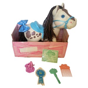 VTG 1992 Cabbage Patch Kids Crimp n Curl Pony Midnight Box & Accessories