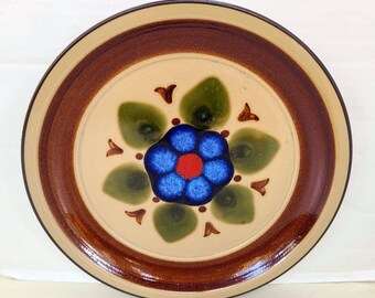 Vintage Mid Century Style House Stoneware Dinner Plates Japan Brown Blue 10.5&quot;