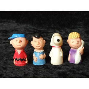 Vintage 1950-tals Peanuts Toppers Fingerdockor Set Charlie Brown Snoopy Lucy Linus 4 delar