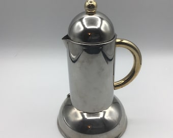 Vintage INOXPRAN Orchidea 4-6 Cup Moka Pot - 1980s Italian Gold Stovetop Espresso Maker, Stainless Steel