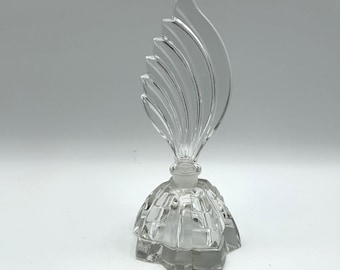 Vintage Art Deco Leaded Crystal Perfume Bottle with Flame Feather Glass Stopper