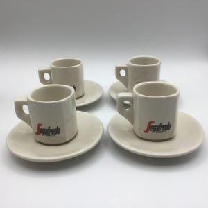 Set of 4 Segafredo Zanetti branded porcelain espresso cup and saucer. Italy Espresso Cups and Saucers. coffee cups and saucers. Marked ACF