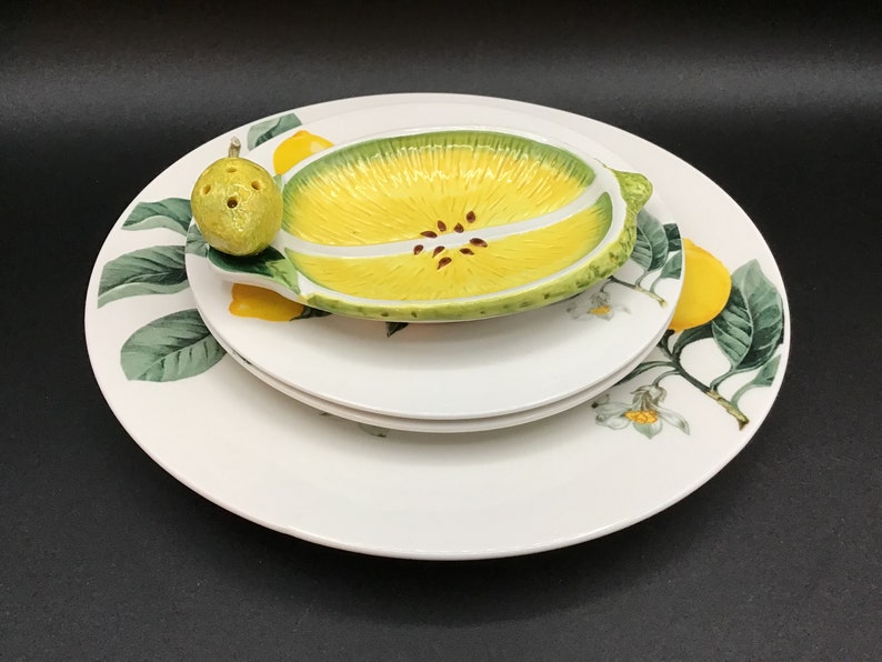 3 Ceramic Lemon Pattern 1 Platter and 2 Dishes for Appetizers, Cheeses ...