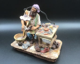 Vintage Neapolitan Handmade Terracotta Cobbler Figurine Souvenir Made in Naples Italy. Signed.