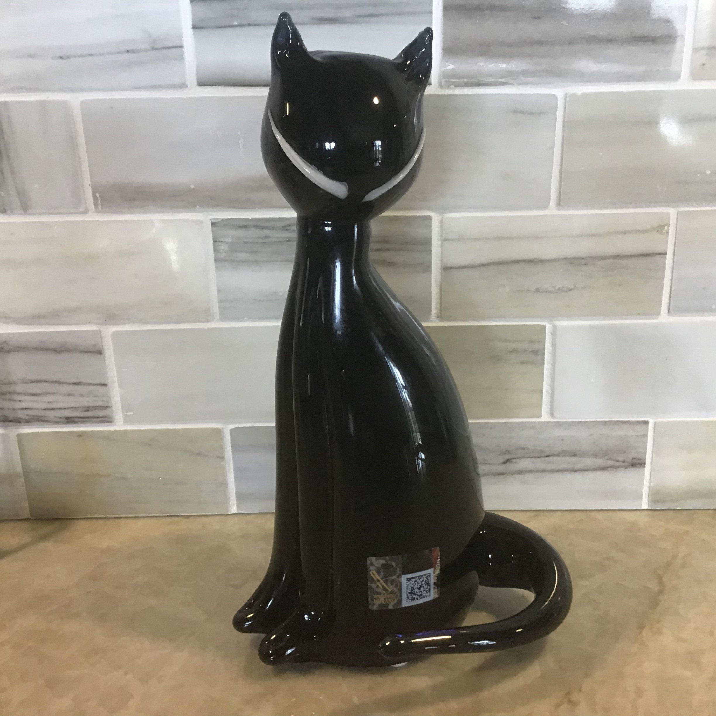 Murano Venetian Glass V A M Black Cat Sitting Figure Signed Toso