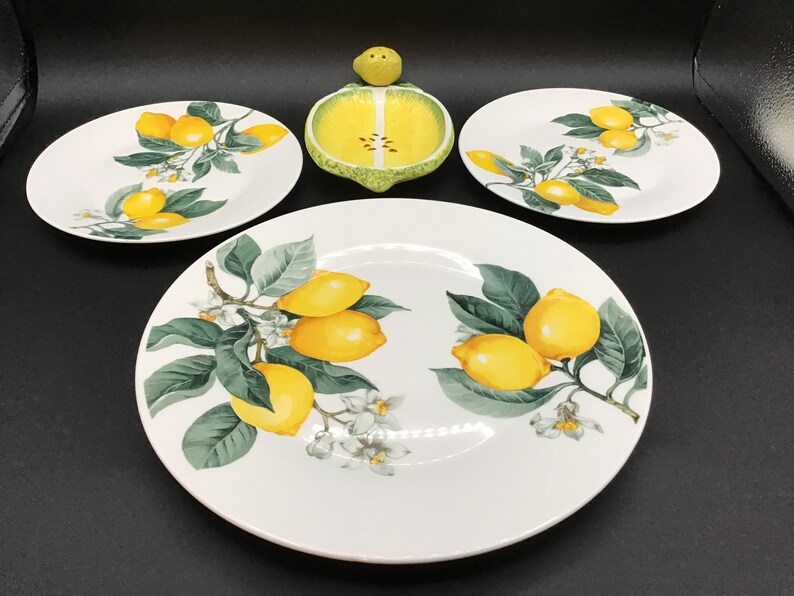 3 Ceramic Lemon Pattern 1 Platter and 2 Dishes for Appetizers, Cheeses ...