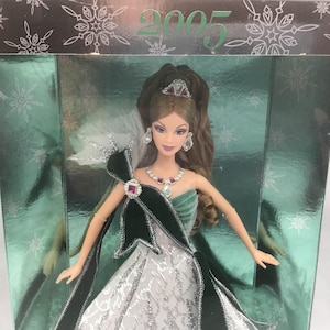 Barbie Mattel 2005 Holiday Barbie by Bob Mackie, Green Dress Version. New never removed from Box.